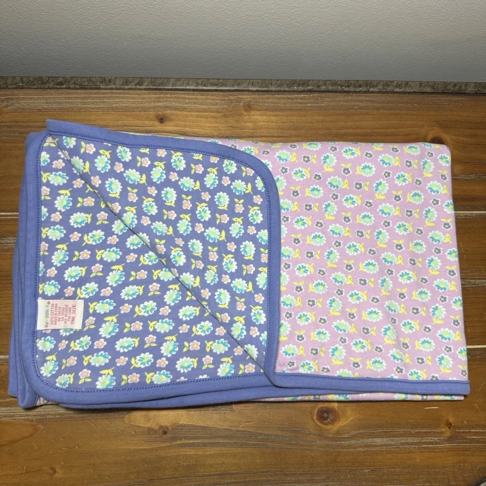 Vtg Gymboree 1998 Watercolors Blanket Orchid Floral Purple Rainbow Tag Rare